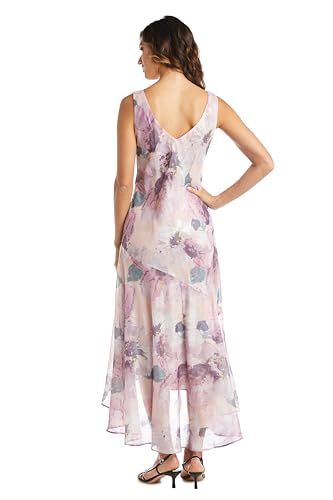 Image of R&M Richards Women's Elegant Floral Chiffon High-Low Dress W /Shimmer Accents & Coordinating Bolero