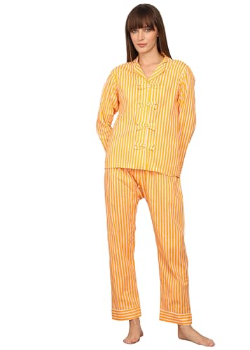 Image of Vlazom Women Cotton Striped Night Suit Set with Pocket | Full Sleeve Shirt & Pajama Co-Ord Set | Soft Breathable Sleepwear with Bow Detail | Comfortable Loungewear for Home