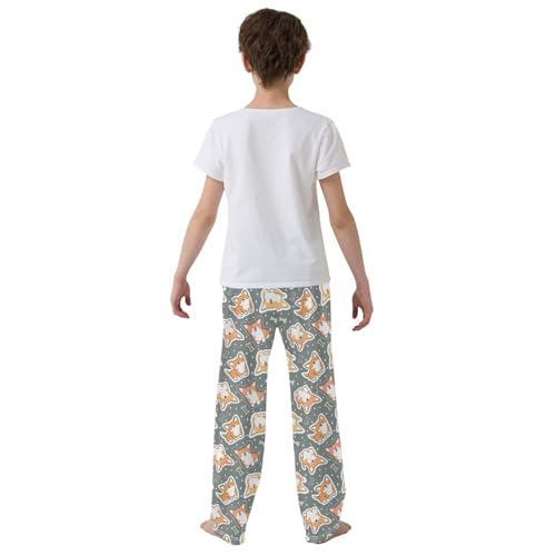 Corgi Dog Bone Print Boys Long Pants Soft Trousers Elastic Waist Kids Lounge Bottoms with Pockets S-XL3