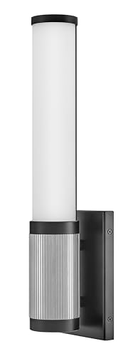 Hinkley 50060BK-CM Zevi Small LED Bath Vanity Light Fixture - Etched Opal Bath Bar, Modern Two-Toned Cuff, Mounts Up or Down - in Black + Chrome