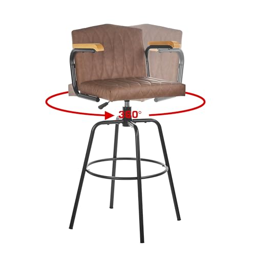 Butacos regulables giratorios VECELO, juego de 2, sillas de bar tapizadas en cuero sintético con respaldo y reposabrazos, estilo moderno con estructura de 4 patas para isla de cocina y bar miniatura 6