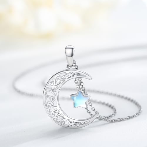 TRISHULA Moon Star Necklace, 925 Sterling Silver Crescent Moon Sun Pendant with Moonstone Crescent Jewelry Gift for Her Sister Birthday Christmas2