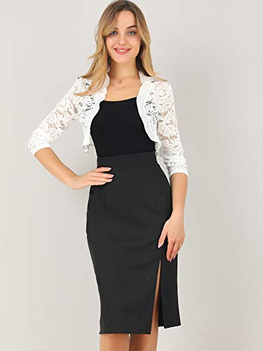 Image of Allegra K Women's Elegant Lace Cardigan Ruffle Collar Crop 3 /4 Sleeve Sheer Bolero Floral Lace Shrug Top