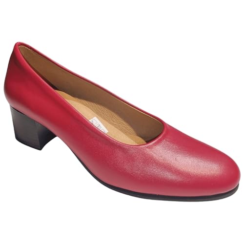 ARIADNA SÁNCHEZ Zapatos de Salón para Mujer Cómodos 24 Horas, Zapatos de Piel, Fabricación Propia Hecho en España (Rojo, Sistema Tallas Calzado EU, Adulto, Números, Mediano, 37)