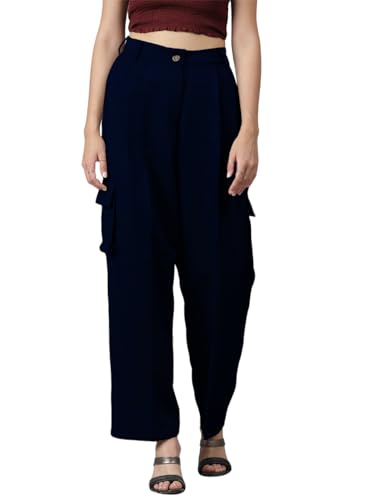 Image of KOTTY Women's High Rise Cotton Blend Relaxed Fit CargoTrousers
