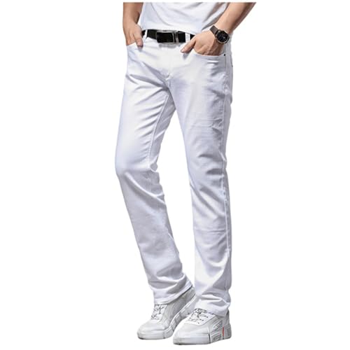 Men's Classic Casual Straight Leg Jeans, White, Stretch Slim Denim4