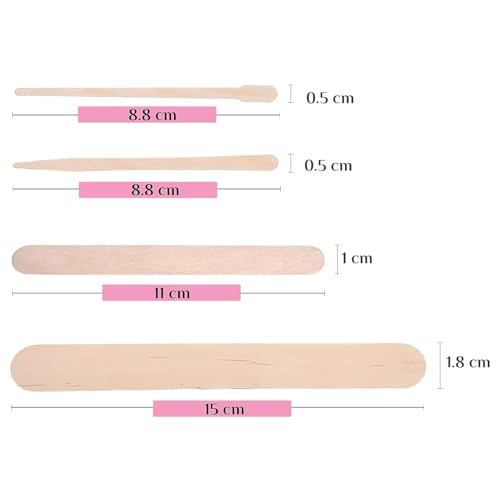 Image of Mibly 4 Style Pack of 600 Assorted Wooden Wax Sticks for Body Legs Face and Small Medium Large Sizes Eyebrow Waxing Applicator Spatulas for Home and Spa Usage (Assorted Pack of 600)