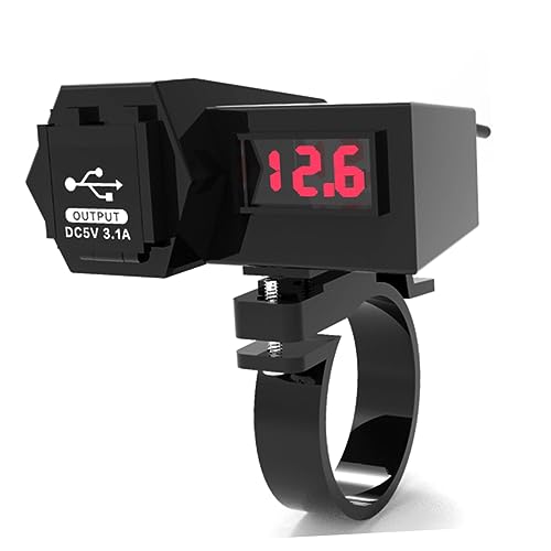 BUGUUYO High Grade USB Charger for Motorcycle with Dual Ports Led Digital Display for Phone Tablet and Digital Camera Black