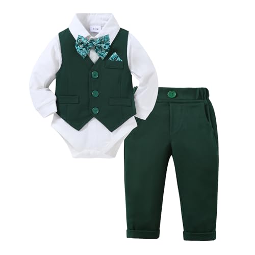 Image of DISAUR Baby Boy Clothes Toddler Boy Outfits 4PCS Gentleman Dress Romper /Vest /Pants /Bow Tie Cotton Suit Sets