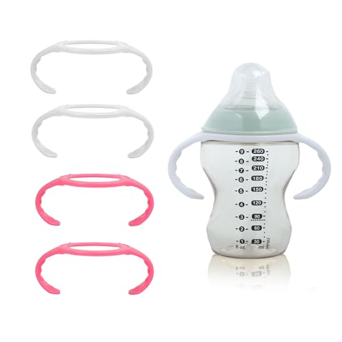 4Pack Bottle Handles for Tommee Tippee Closer to Nature Bottle 5/9oz, Bottle Holder for Easy Grip, Eay to Clean and Install, White and Pink (Only Compatible with Tommee Tippee Closer to Nature Bottle)