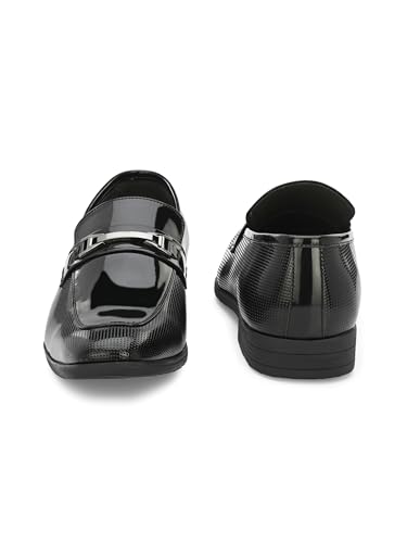 Image of San Frissco Men's Formal Loafers Leatherette Trending Glossy Shine Shoes,Semi Casual Cushioned Footbed Formal Shoes for Party, Slip-On Loafers, Lightweight and Comfortable Shoes
