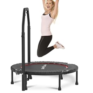 Trampoline de Fitness Intérieur Pliant sans Installation | Ø102 cm 40 Pouces | Capacité 150 KG | 4 Niveaux de Poignée Réglables | Stable pour Enfants et Adultes