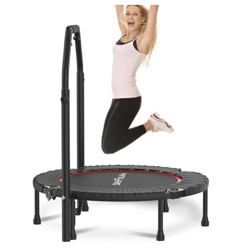 DH FitLife Trampoline de Fitness Intérieur Pliant sans Installation | Ø102 cm 40 Pouces | Capacité 150 KG | 4 Niveaux de Poignée Réglables | Stable pour Enfants et Adultes