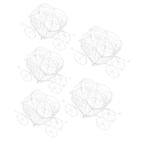 VILLCASE Lot de 5 Boîtes à Dragées en Fer Forgé de Cœur, Design Carrosse Romantique, Couleur Blanche, pour Mariage, Fête Prénatale et Anniversaire,...