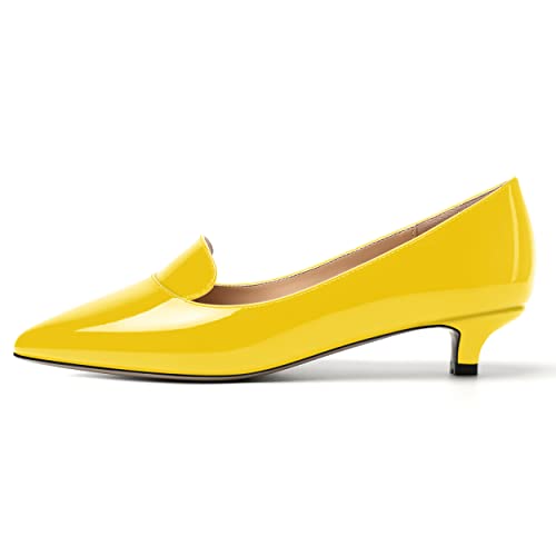 ROSERWISH Womens Office Slip On Pointed Toe Patent Casual Work Kitten Low Heel Pumps Dress Shoes 1.5 Inch2