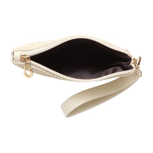 Generic 1Pcs Money Pouch for Traveling Solid Woven Straw Double-Zip Wristlet Woven Straw Beige 18x10.5cm3