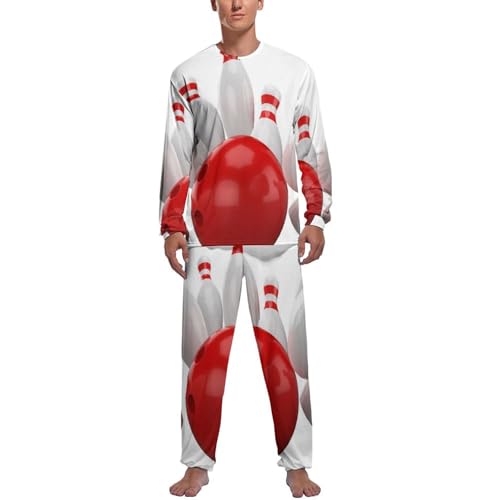 Pyjama homme Bowling Rouge ensemble complet manches longues fini les nuits froides