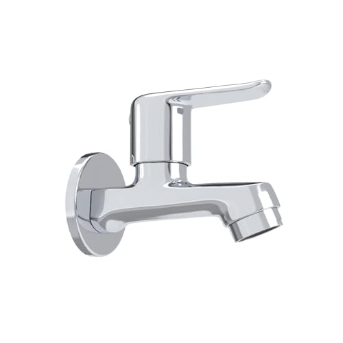Image of Johnson Sega Brass Bib Cock Faucet for Bathroom, Utility & Garden| Wall Mounted Chrome Finish Brass Bib Tap with Flange| Corrosion & Rust Resistant| Leak-Proof Disc Valve Technology|10 Years Warranty