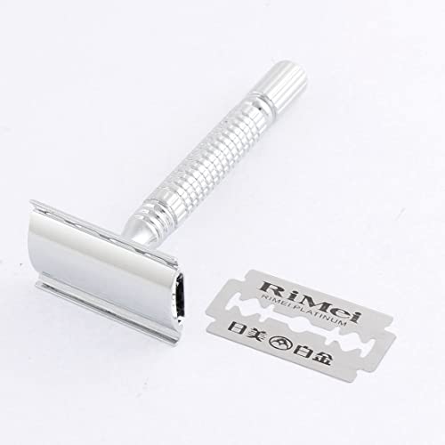 Ruilogod Maquinilla de afeitar portátil de metal en forma de T para hombre con bigote y hoja (id: 464 47b d6d dc0 050