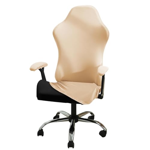 Image of HOKIPO 'SereneSolids' 140 GSM Gaming Chair Cover Stretchable Computer Rotating Chair Seat Covers Slipcover, Beige (NEW-AR-5370-BGE)