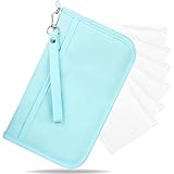 [FeasibleSite] 家計管理ポーチ 【貯める力を育てる】 家計管理ケース 家計簿ポーチ プレゼント 大容量 ポリエステル (クリアジップケース６枚, アクアブルー)