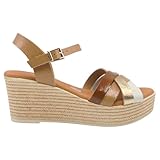 Oh! My Sandals - 5733 Sandalias de Mujer en Piel con Tiras Cruzadas Multicolor, Cuña 6,5 cm y Plataforma 3 cm, Plantilla Gel, Nueva Temporada MUJER color: TAUPE COMBI talla: 40