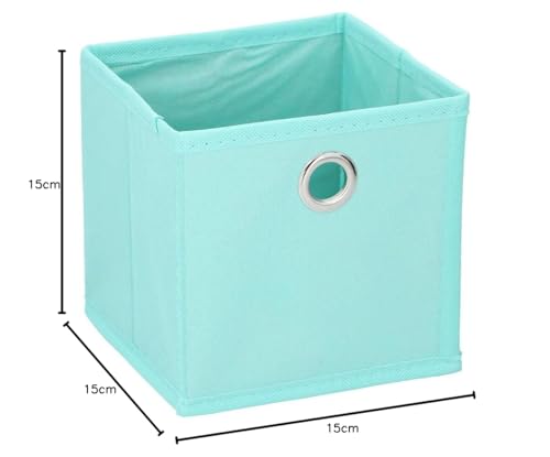 Murago - 4er Set Faltbox ca. 15x15x15 cm Türkis - Würfel Aufbewahrungsbox faltbar Einschub Korb Blau Mint Schubladen Unterwäsche Organzier Boxen Stoff Regalkorb Klappbox klein