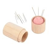 Circular Wooden Needle Storage Box Large Capacity Sewing Pin Cushion with Embroidery Needles, Compact and Secure Needle Tube for Home and Travel...