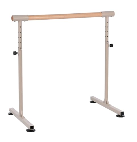 Bennbari バレエバー レッスンバー 5段階 ダンス用バー 家庭用 バレエレッスンスタンド 自宅用 バレエスタンド バレエレッスンバー トレーニング バレーバー 天然木 簡単設置 (ベージュ)