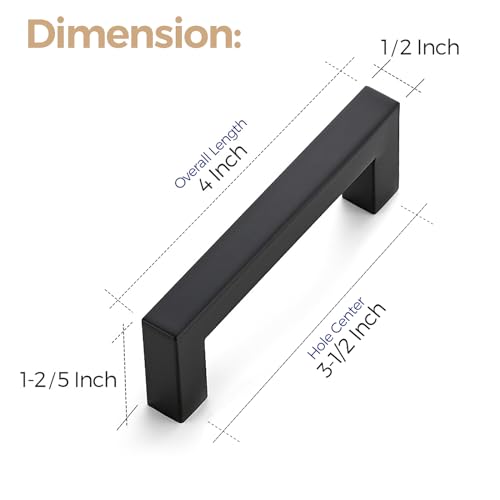 Image of Ravinte 32 Pack 3-1 /2 Inch Kitchen Square Cabinet Handles Matte Black Dresser Pulls Black Drawer Pulls Cabinet Hardware Kitchen Handles for Cupboard Drawers