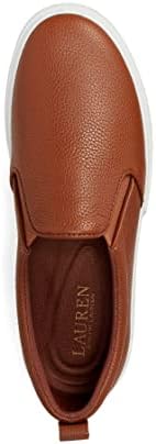 Lauren Ralph Lauren Haddley Tumbled Leather Slip-On Sneaker Deep Saddle Tan 8.5 B (M) | Image 1