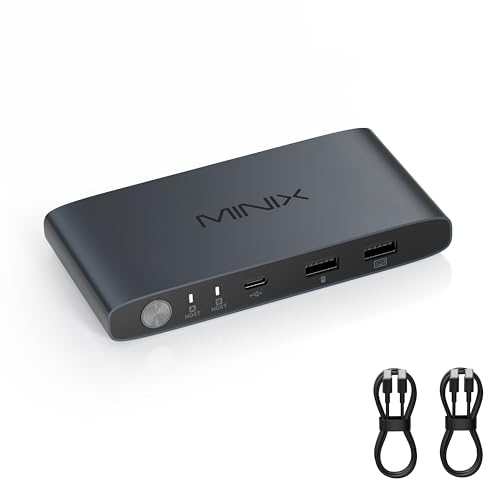 MINIX K1 USB C KVM Switch 1 Monitors 2 Computers, 4K@120Hz HDR, 100W PD 3.0, Dual USB C Input KVM Switches, Share Keyboard & Mouse, Aluminum Design, Compatible with Windows, Mac, Linux, Android