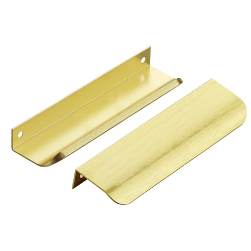 Image of Ravinte Hardware Gold Cabinet Handles Finger Edge Pulls 5.9 Inch CC 10 Pack | Low-Profile Finger Grip, Cabinet Door Edge Mount, Smooth Handle Shape, 5.9 Inch (150mm), For Drawers, Cupboards, Kitchen