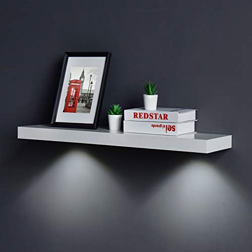 Welland White Floating Shelf With Touch-Sensing Battery Powered Led Light,Wall Mounted Display Shelves For Entrance, Living Room, Bedroom, Kitchen And Bathroom (36-Inch, White) #TOP1