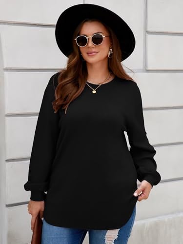 Image of BELAROI Plus Size Sweaters for Women Long Sleeve Shirts Loose Casual Oversized Tunic Sweater Fall Outfits Curved Hem M-5X