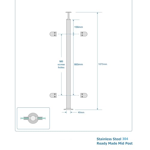 LIUCHONGYANG99 Glass Railing Post 42"x1.5"x1.5" Stainless Steel Black Finish, for Stairs and Deck handrails，can be Installed on Wood or Concrete Floor.（40MM*40MM, Middle Post
