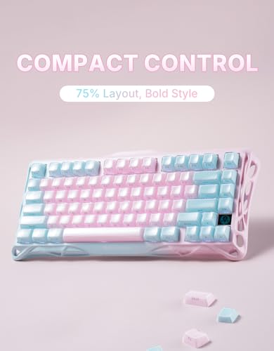 Image of GravaStar Mercury K1 Lite 75% Gaming Keyboard, 2.4GHz /BT /Wired Tri-Mode Wireless Keyboard, Gasket Hot Swappable Mechanical Keyboard, Pre-lubed Linear Switches, Jelly Keycaps, RGB Backlit【Lumen Rose】