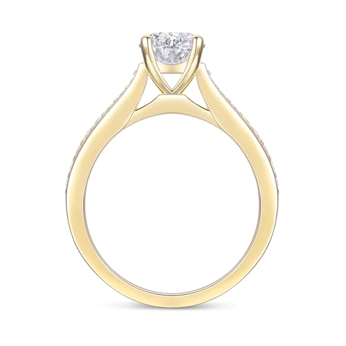 14K Moissanite Engagement Rings, 1ct Round Cut D Color Moissanite Ring, 14K Solitaire Engagement Rings for Women2