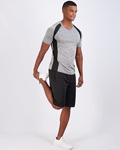Real Essentials Athletic V Neck Tshirt Shirts T-Shirts Men Quick Dry Fit Tops Dri Fit Short Sleeve Active Wear Training Exercise Fitness Workout Shirt Tee Tees Gym Sports Top, Set 5, L, Pack Of 5 #TOP4