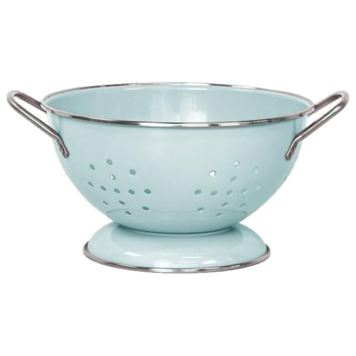 Livmorx 湯切り・水切りボウル 食器・野菜用 ストレーナー ドレイナー ホーロー製 キッチン用品 収納にも便利 使いやすい 清潔感レトロザル パステルエナメル おしゃれ かわいい 北欧風 ホワイト 台所用 多用途 取っ手付き (青です)