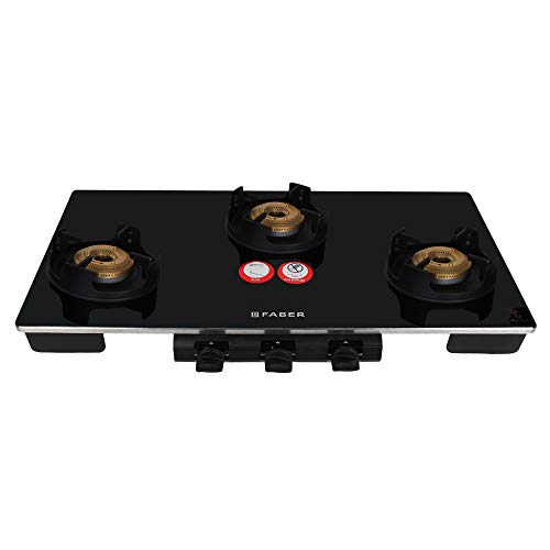 Faber Mild Steel 3 Burner Glass Cooktop Manual Ignition Open Gas Stove (Spacex 3Bb Bk Ci, Black)