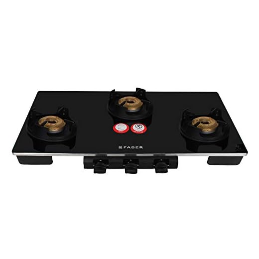 Faber Mild Steel 3 Burner Glass Cooktop Manual Ignition Open Gas Stove (Spacex 3Bb Bk Ci, Black)