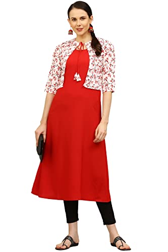 Image of Women's Crepe Jacket Kurta (ALC4045 Ruby Red XL)