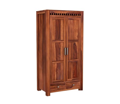 Image of Rajotiya FurnitureSheesham Wood Wardrobe with 2 Drawer and 4 Shelves Storage for Bedroom Wooden Almirah for Clothes for Living Room Bedroom Home, Solid Wood Furniture | (J-Hony)