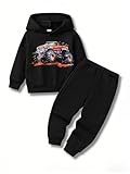 Klyatpxoen 3 4 T Toddler Boys' 2-Piece Set Soft Cotton Long-Sleeved Dinosaur Pattern Pullover Hoodie and Sweatpants Ideal for Autumn & Winter (Black,3-4T)
