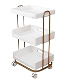 SKINPA Aufbewahrungswagen, Friseurwagen, moderner Küchenwagen auf Rädern, Weinwagen/Servierwagen for Esszimmer, Badezimmerwagen/Kosmetikwagen, Organisation mit 3 Ablagen(White)