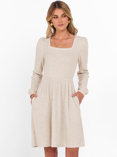 ANRABESS Women's Square Neck Long Sleeve Fall Dress Casual Ribbed Knit Soft 2025 Trendy Short Sweater Dresses with Pockets2