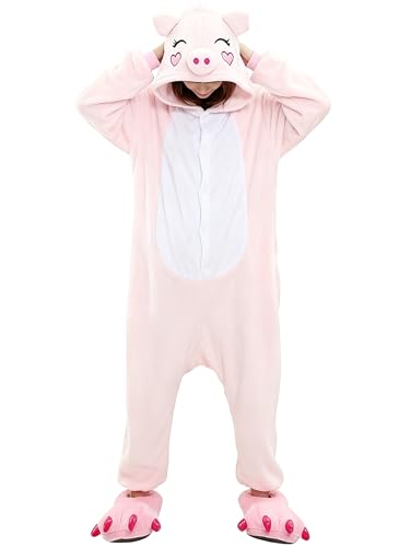 Ovender Kigurumi disfarce pijama para carnaval Natal Halloween animal cosplay macacão de uma peça para adultos unissexo mulher e homem roupa espetáculo inverno (L/XL, porco)