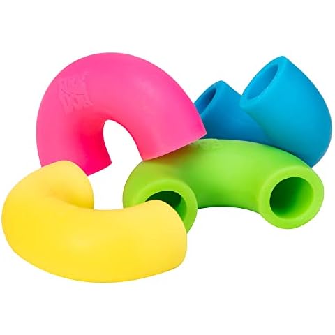 Schylling Mac N Squeeze NeeDoh - 4 Flourescent Elastic Macaroni Elbow Fidget Toys, Stress Relief Sensory Toys, Special Needs Toys, Non-Toxic Dough Material Cover