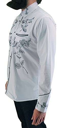 Redstar Rodeo Mens White Black Western Cowboy Shirts (Large)
